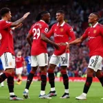 Manchester United's Anthony Martial, Aaron Wan-Bissaka and Marcus Rashford